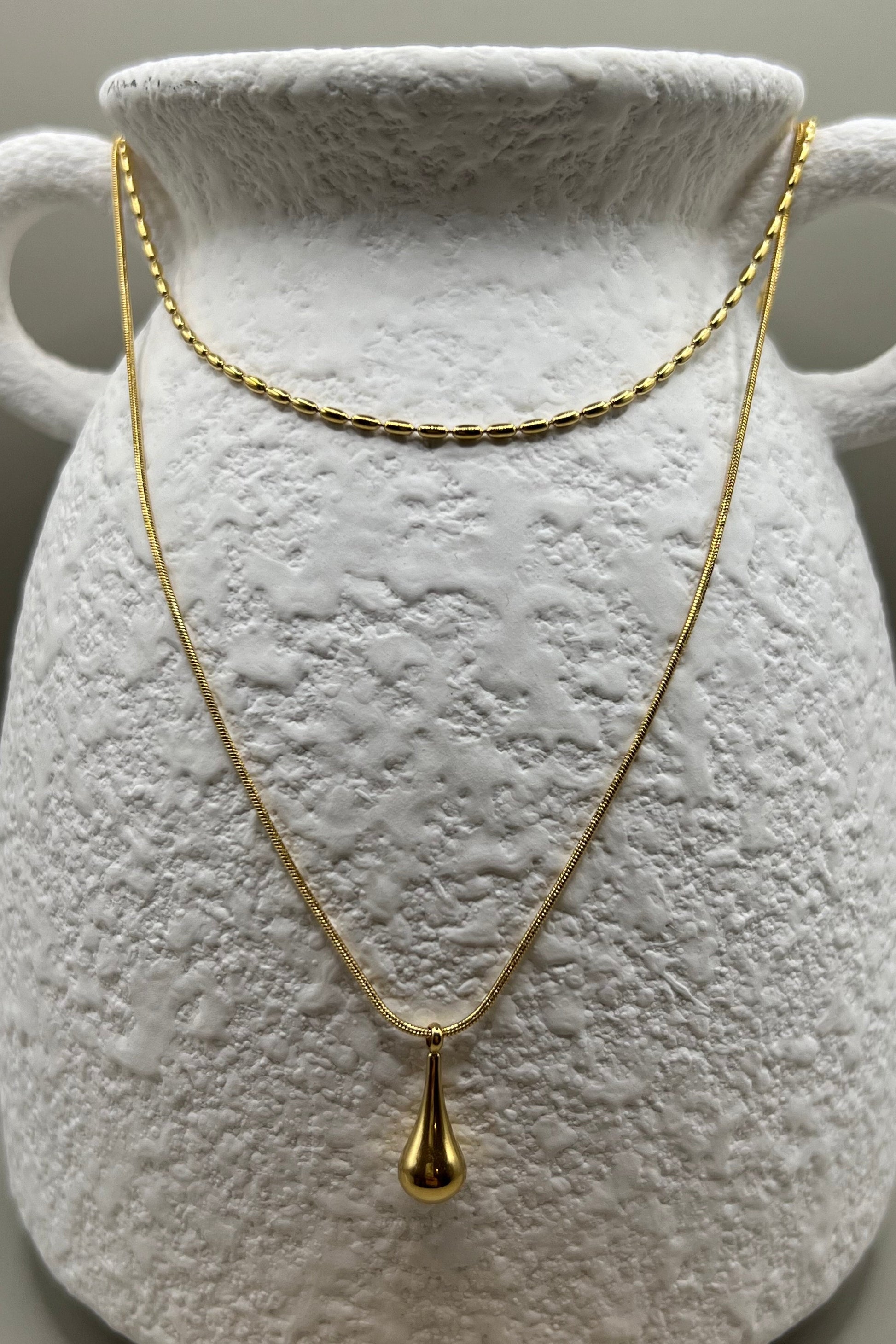 Gold Layered Necklace with TearDrop pendant