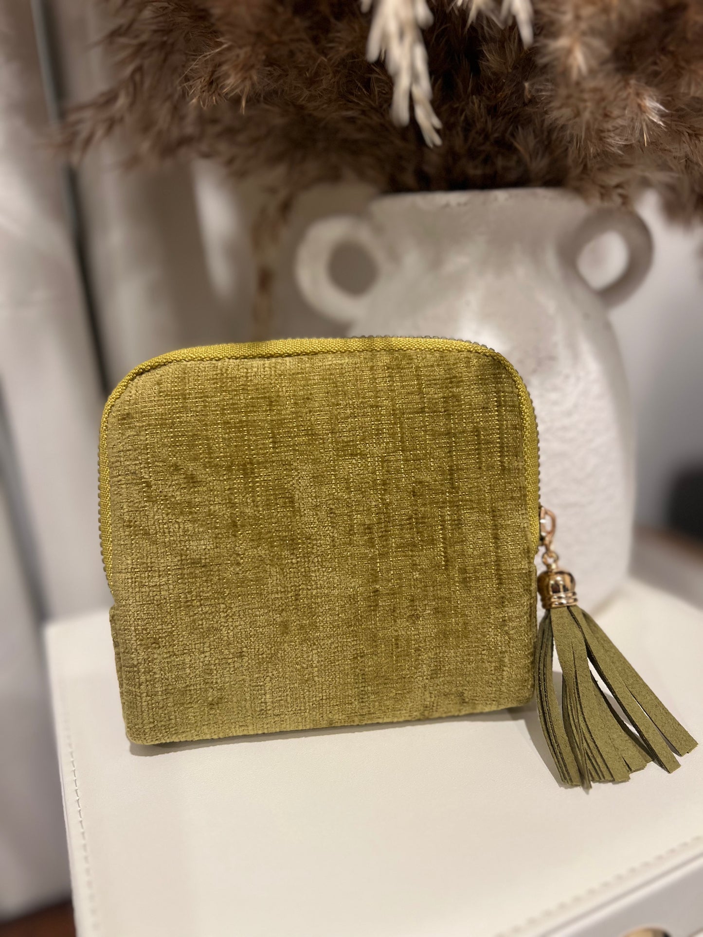 Olive Green Textured Jewelry Pouch