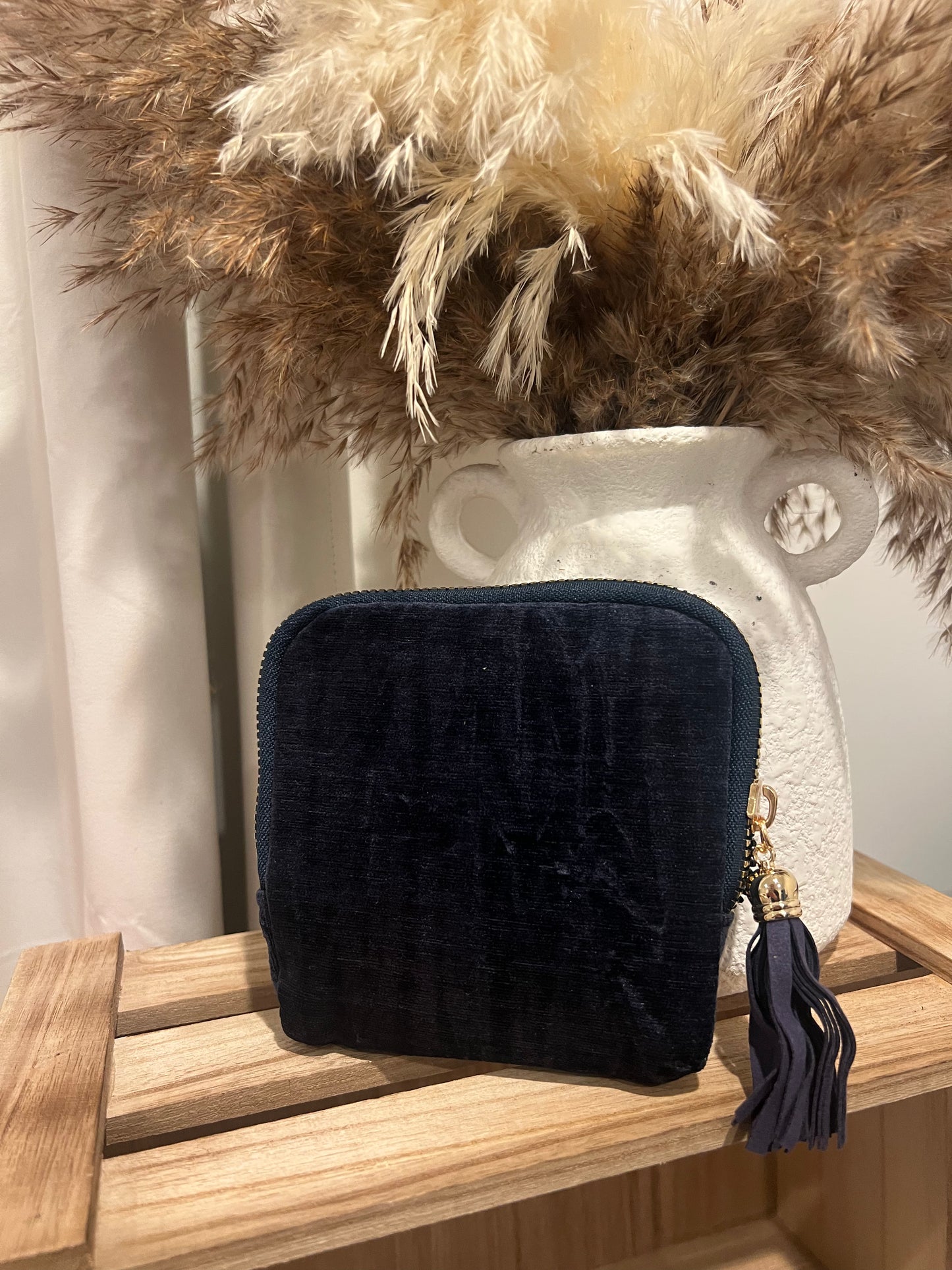 Dark Blue Textured Jewelry Pouch